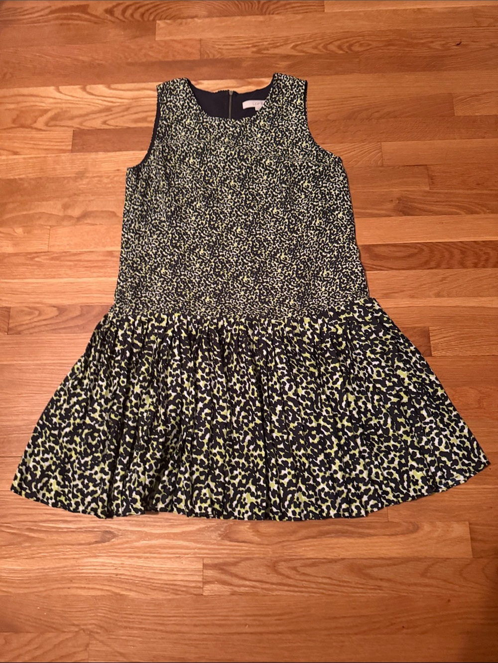 LOFT black and‎ Lime Patterned Sleeveless Mini Dress